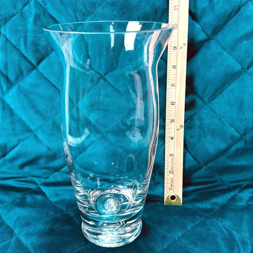 Vtg.‎ Heavy Art Glass Crystal Clear Vase Controlled Bubble Base MCM Flare Blown